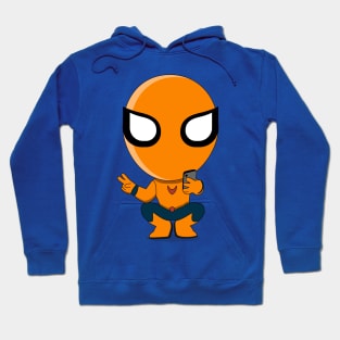 hero in orange and blue costume take picture of himself Hoodie